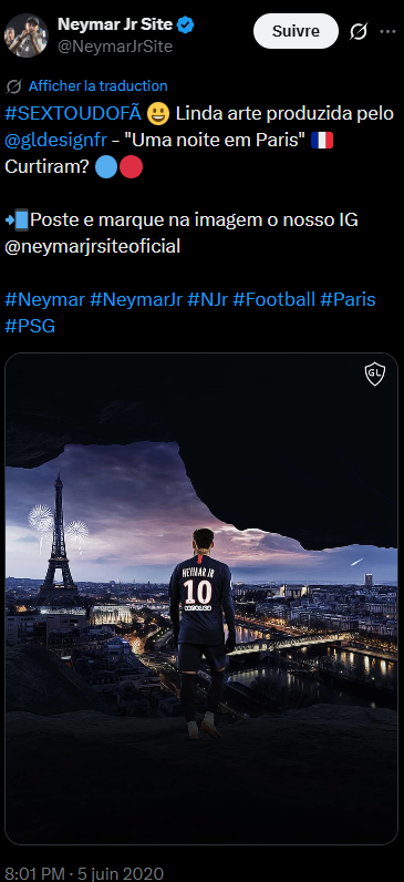 Tweet du compte site officiel de Neymar